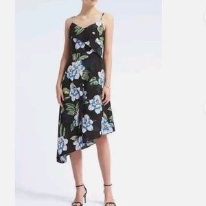 Banana Republic Black Floral Asymmetrical Midi Dress Size 14
